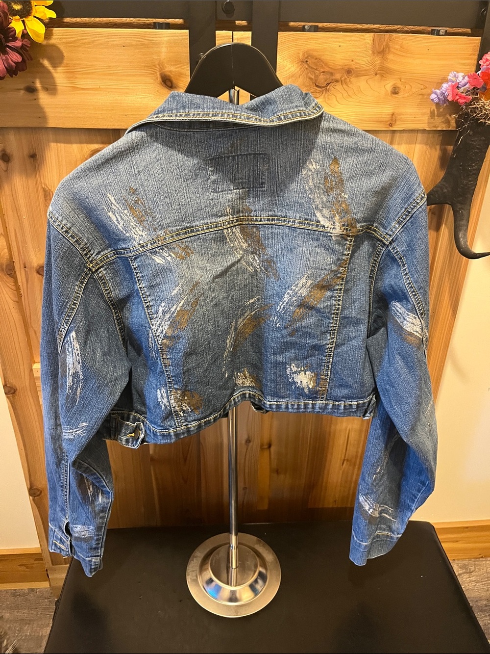 Crest Blue Denim Jean Jacket with Paint Detail - Picture 6 of 8